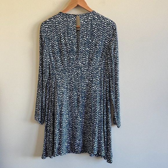 ZARA LONG SLEEVE SHIFT DRESS PRINTED WOMENS SIZE‎ S SWING NAVY BLUE WHITE - Picture 5 of 6